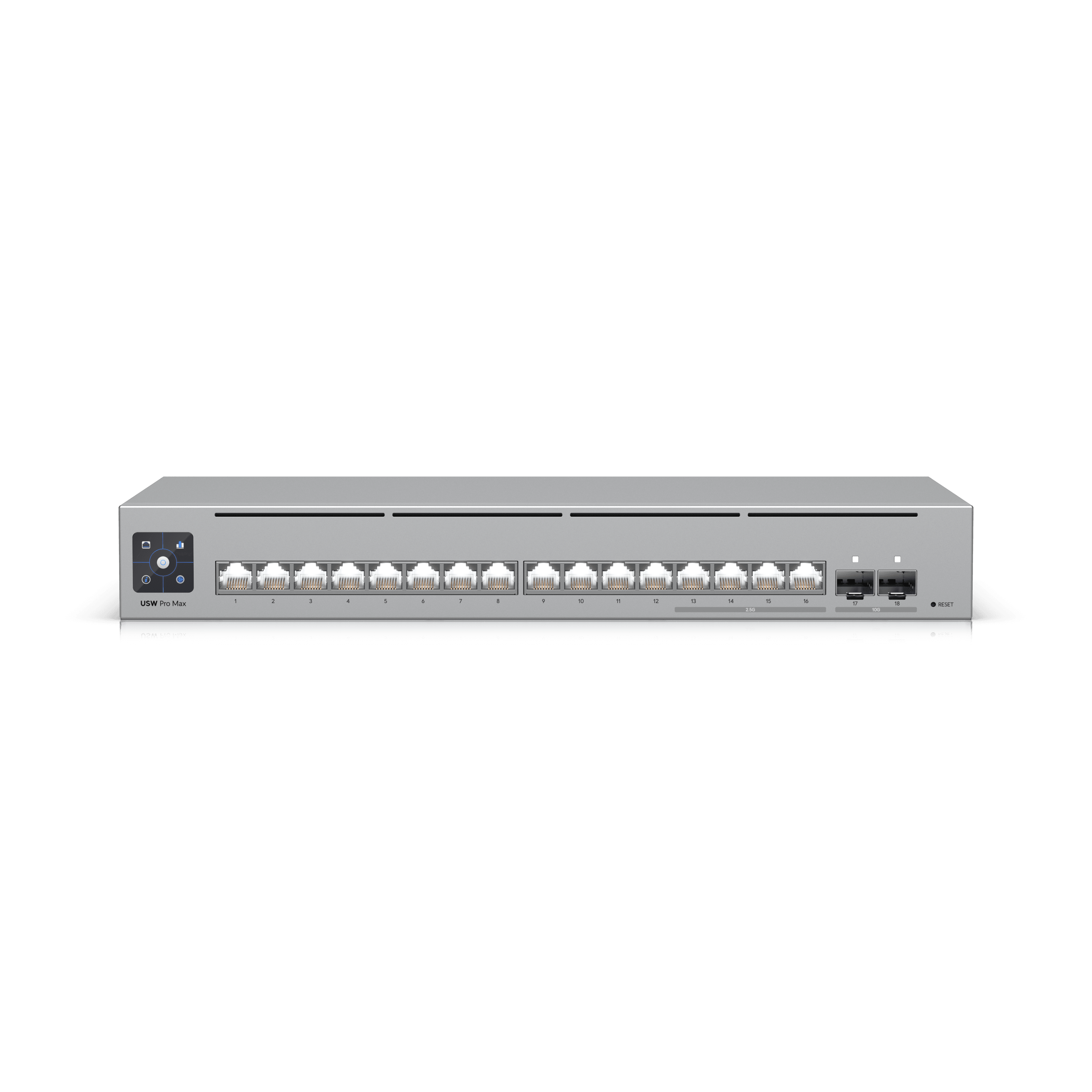 UniFi Switch Pro Max 16 — Switch 16 ports 2,5 GbE Layer 3 avec SFP+. Disponible chez UBSM, distributeur Ubiquiti au Maroc.