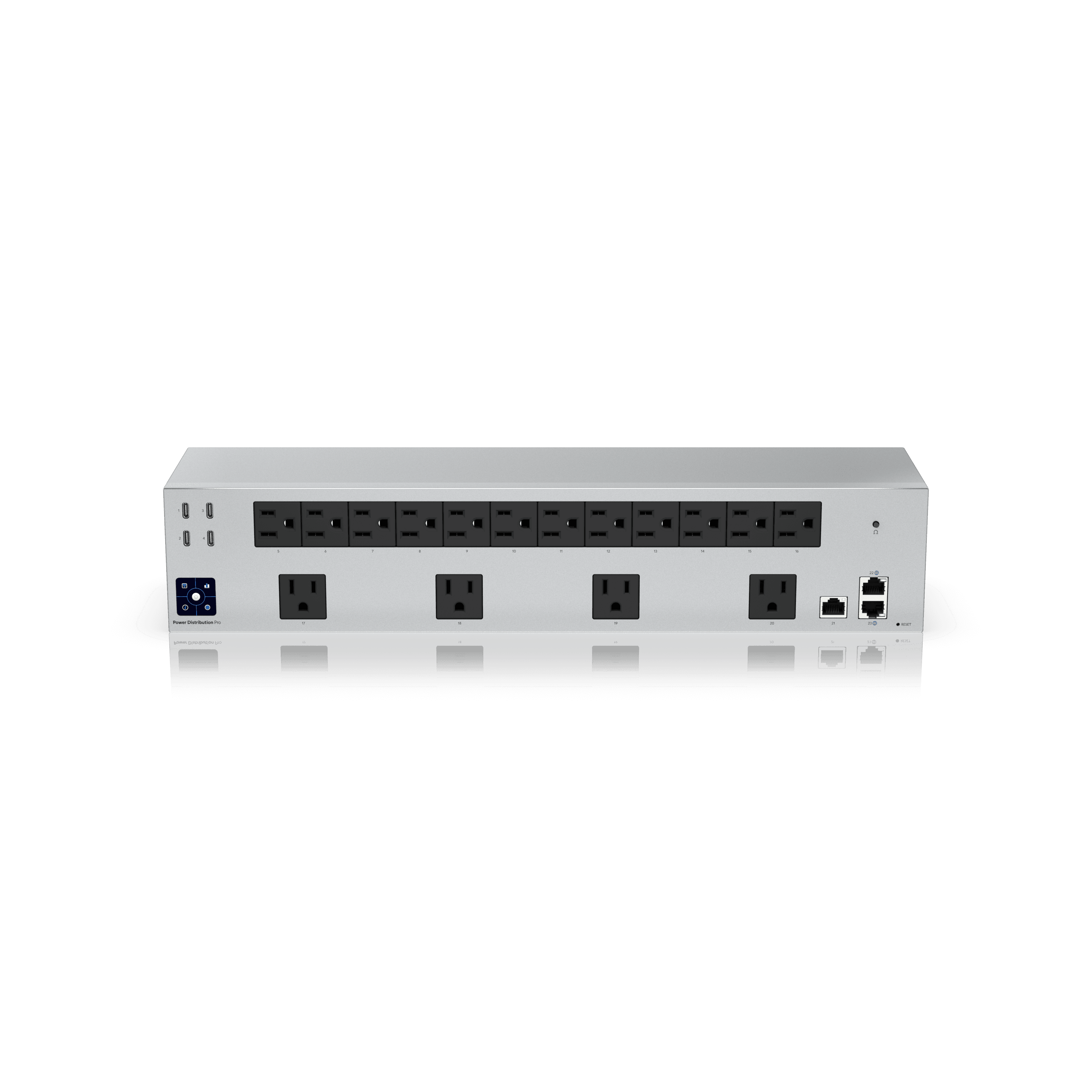 UniFi SmartPower PDU Pro — PDU rack 1U managée avec mesure par prise et redémarrage à distance. Disponible chez UBSM, distributeur Ubiquiti au Maroc.