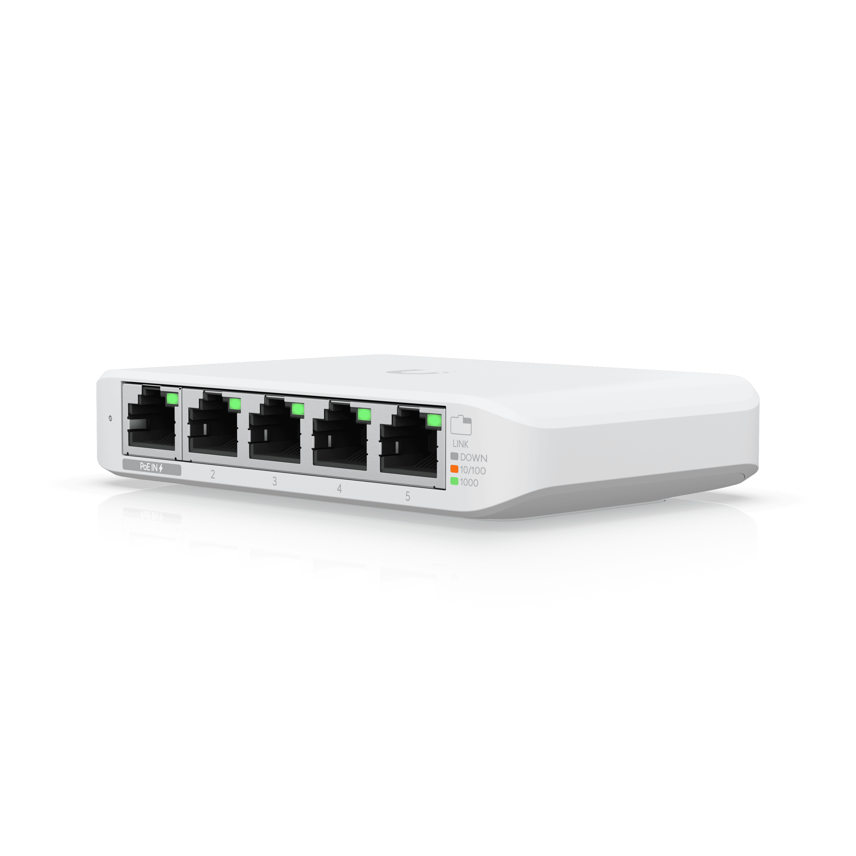 UniFi Switch Flex Mini — Switch 5 ports gigabit compact, alimenté en PoE passthrough. Disponible chez UBSM, distributeur Ubiquiti au Maroc.