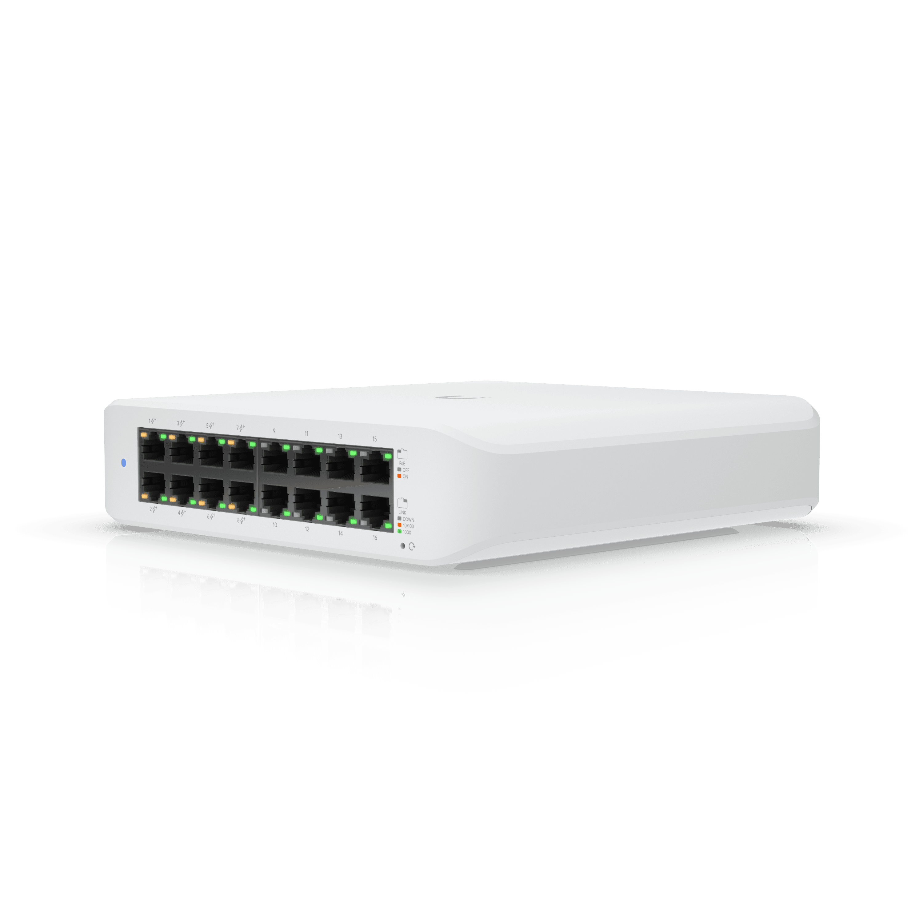 USW Lite 16 PoE — Switch compact 16 ports GbE PoE fanless. Distribué par UBSM au Maroc.